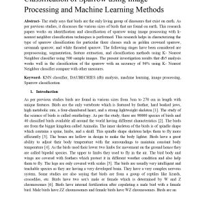 Classification of Sparrow using Image Processing and Machine Learning Methods