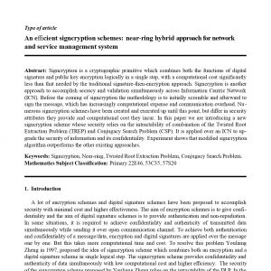 An efficient signcryption schemes: near-ring hybrid approach for network and service management system