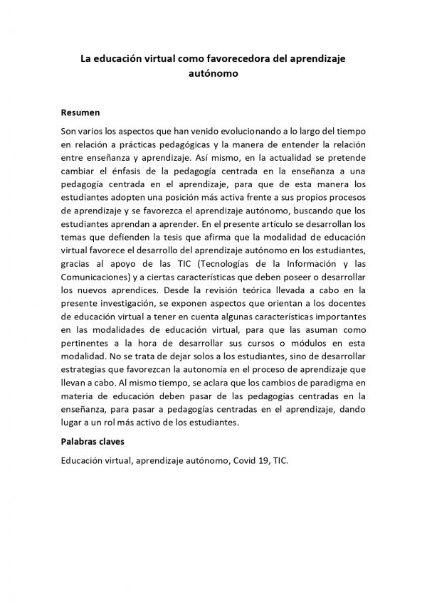 La educación virtual como favorecedora del aprendizaje autónomo